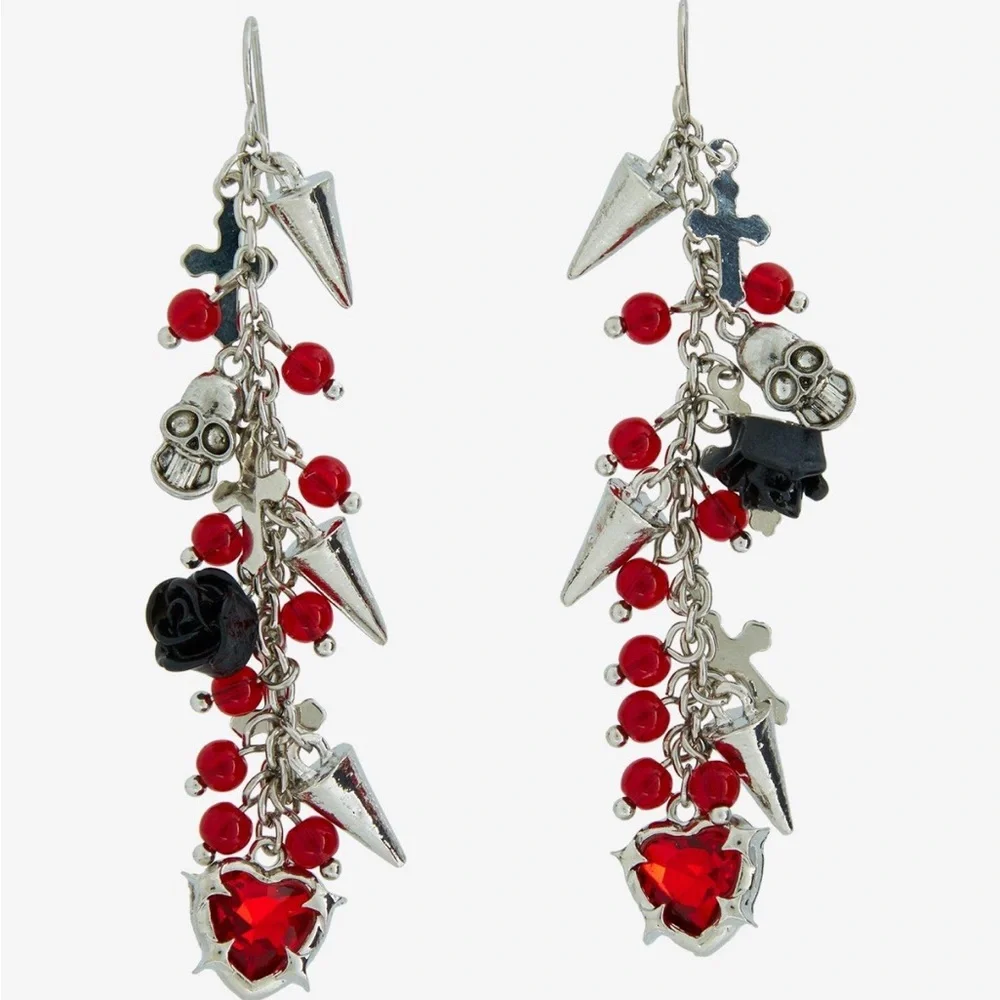 Heart Spike Black Rose Drop Earrings Hot Topic Halloween Horror‎ Gothic